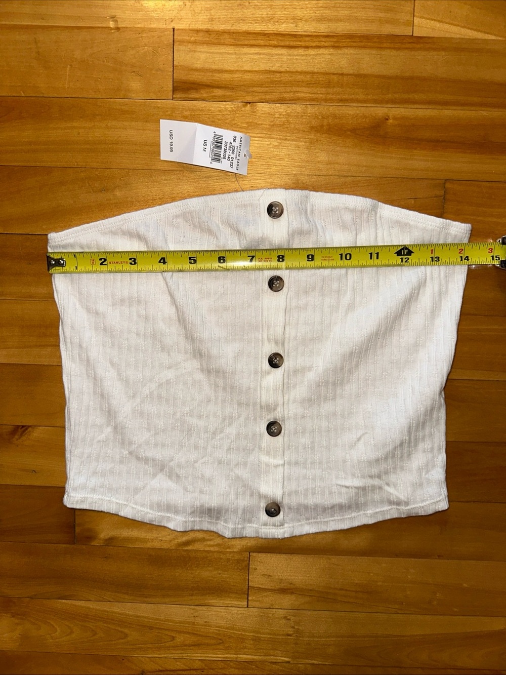American Eagle Outfitters White Strapless Ribbed Button-Front Crop Top - Picture 4 of 6